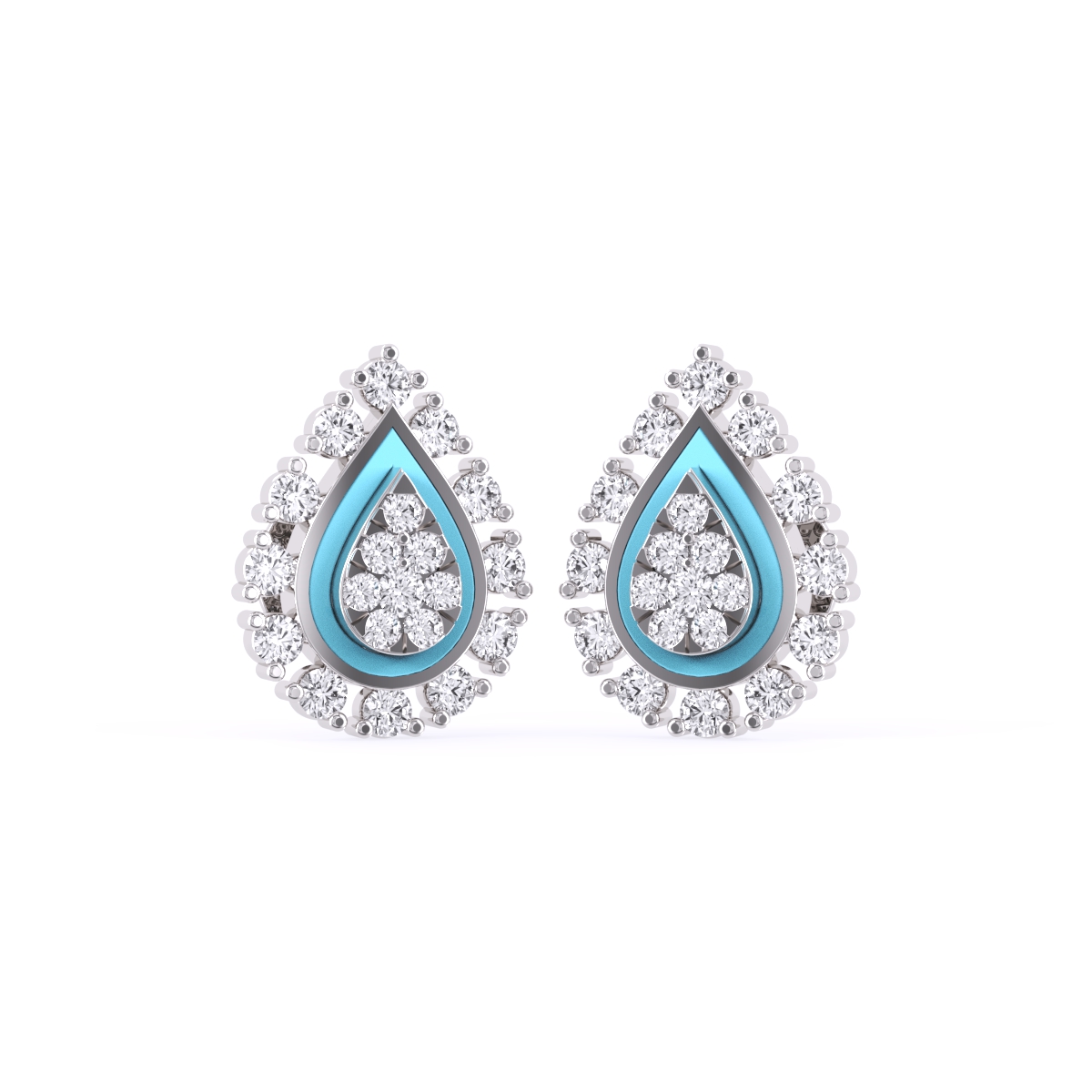 Delicate Pear Cluster Diamond Halo Stud Earrings
